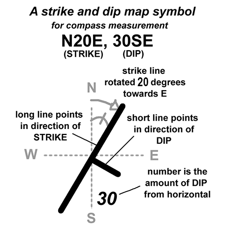 Shane's strike and dip info on a map